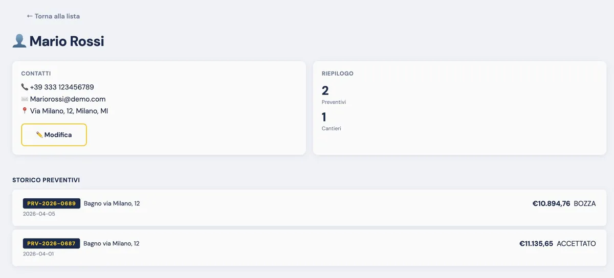 Anagrafica clienti e storico completo - screenshot BAGNOPLAN