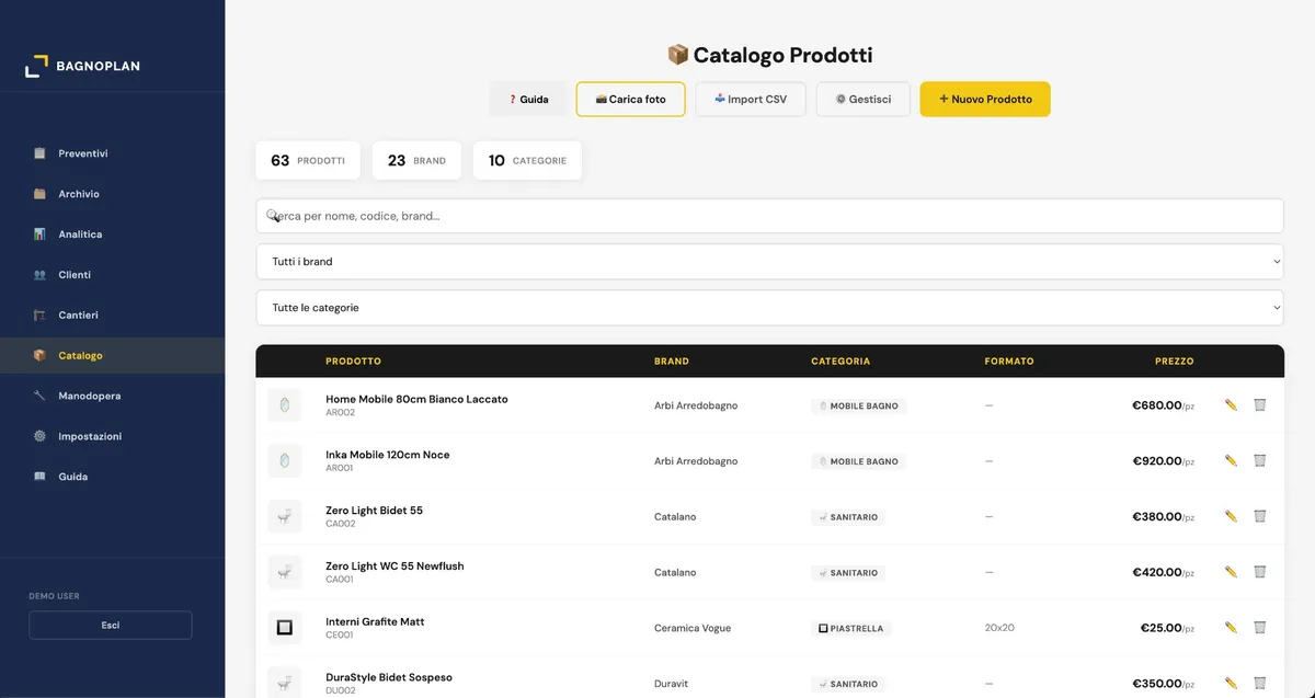 Il tuo catalogo prodotti, sempre aggiornato - screenshot BAGNOPLAN