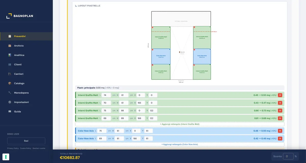 Calcolo piastrelle senza errori, decorativi compresi - screenshot BAGNOPLAN