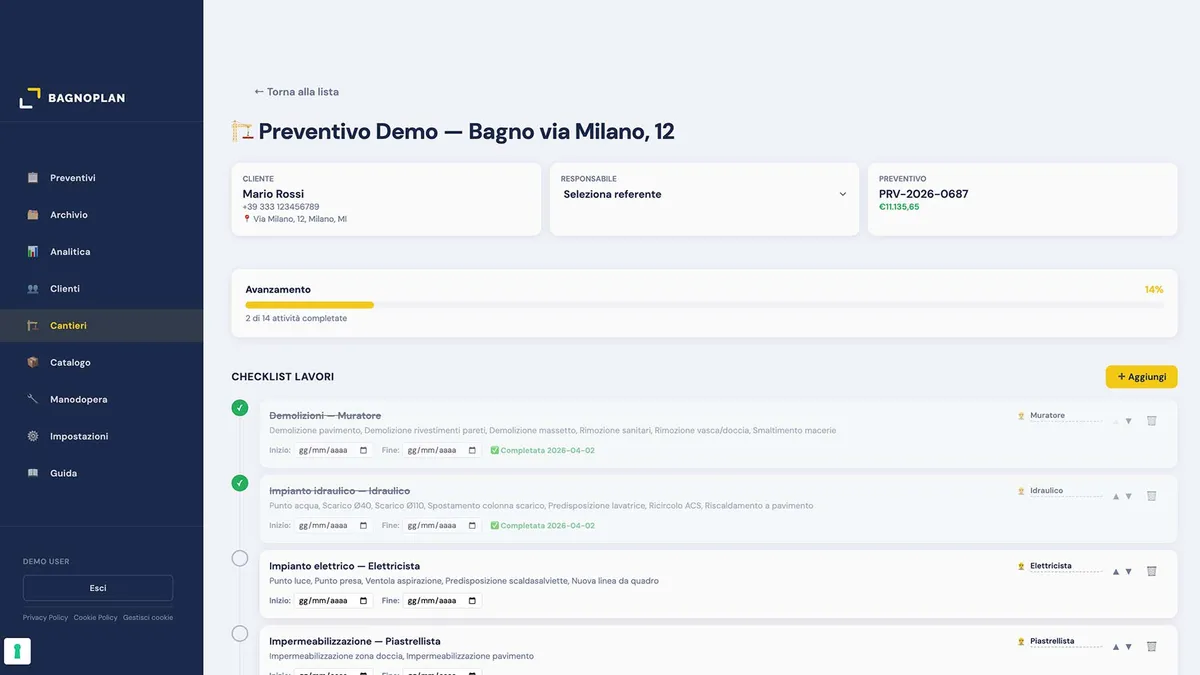 Gestione cantieri ristrutturazione bagno - screenshot BAGNOPLAN