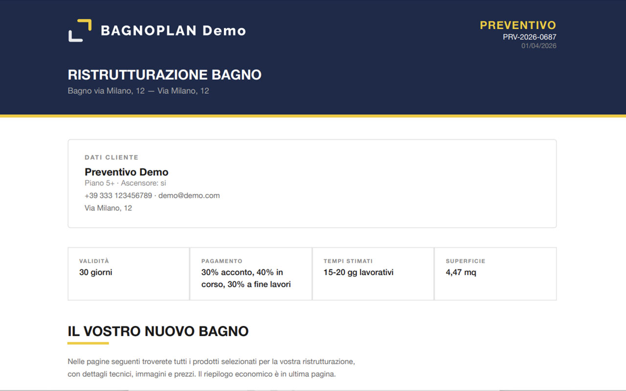 PDF preventivo professionale generato da BAGNOPLAN